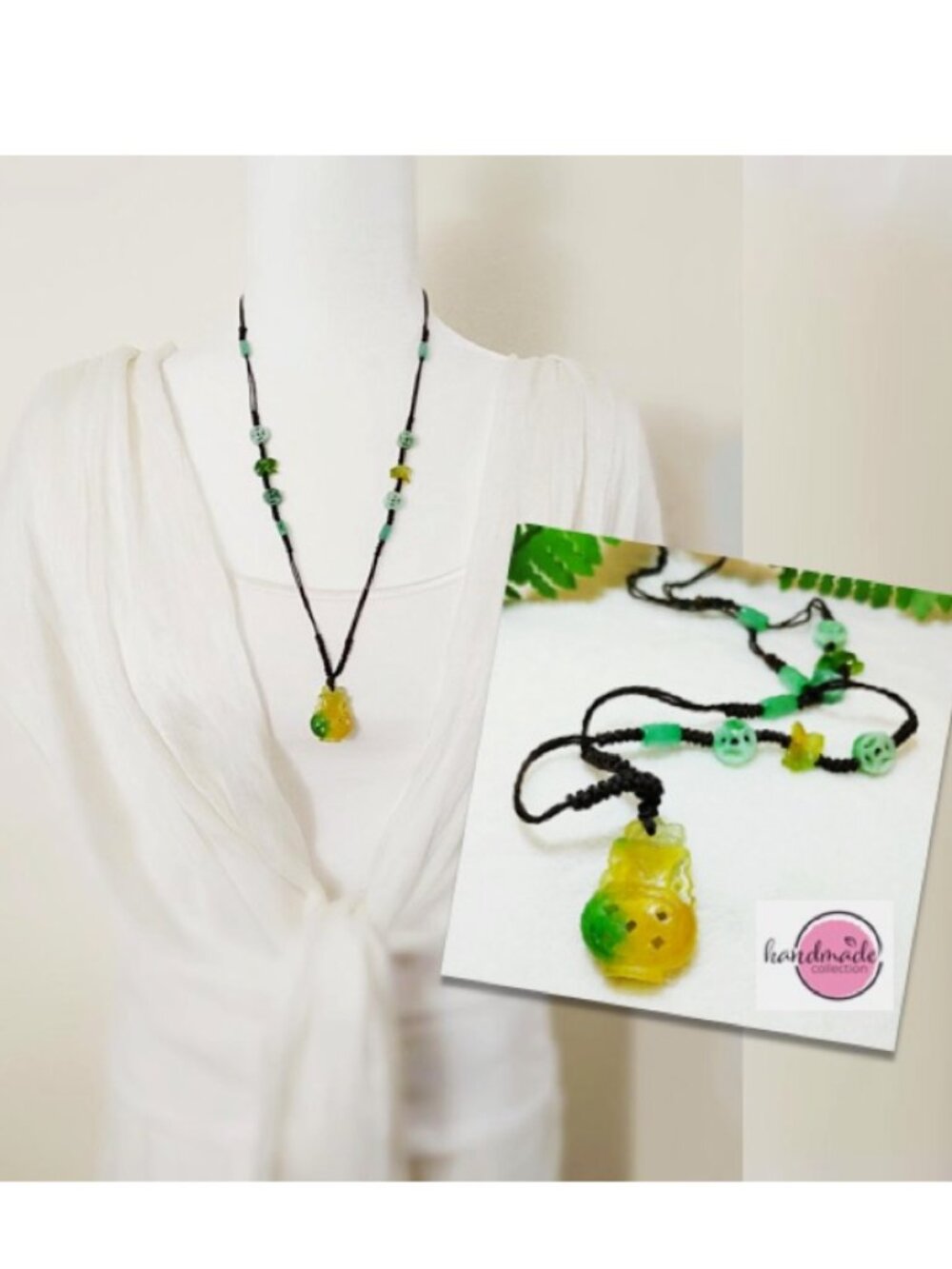 Necklace Genuine YellowJade VASE Green Rabbit Coin